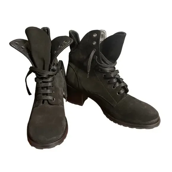 275 Central BLK Suede Leather Combat Lace Up Boots - Picture 2 of 8